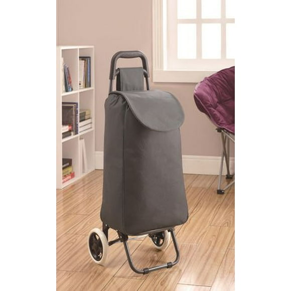 MAINSTAYS Polyester Shopping Cart, Basics Folding Shopping Cart Converts to Dolly, 36 Inch Handle Height, Gray, Item size: 13.58in.Wx11.81in.Dx36.02in.H