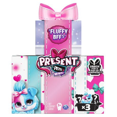 Present Pets Minis, Fluffy BFFs 3-Pack of 3-inch Plush Toys, Kids Toys for Girls Aged 5 and up