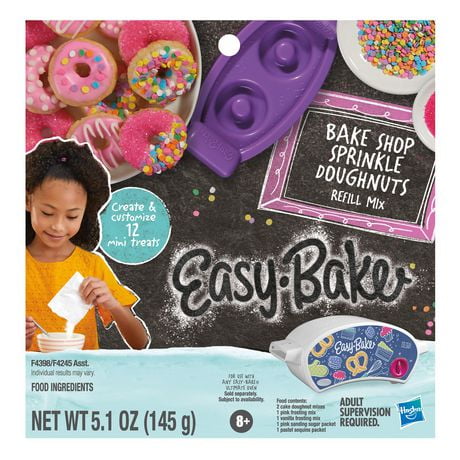 Easy-Bake Oven Mixes, Bake Shop Sprinkle Doughnuts Refill Mix, Ultimate Easy-Bake Oven, Baking for Kids Play Kitchen Toy, Ages 8 and Up