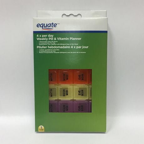 Equate Weekly Pill & Vitamin Planner, 4 Compartments Per Day