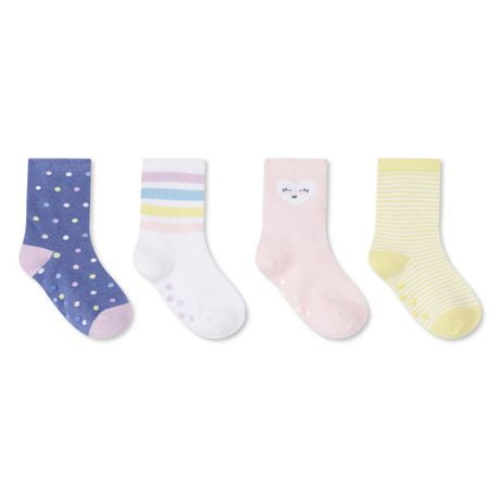 George Baby Girls' Crew Socks with Grippers 4-Pack, Sizes 0-8 months