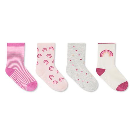 George Baby Girls' Crew Socks with Grippers 4-Pack, Sizes 0-11 months