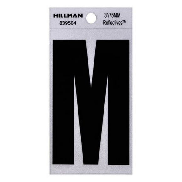 Lettre réfléchissante M Hillman de 3 po en noir/blanc