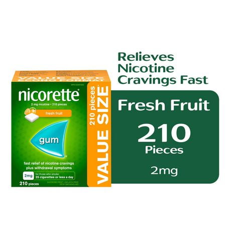 Nicorette Gomme à 2 mg de nicotine, saveur de fruit frais, aide antitabagique, aide pour cesser de fumer 210 morceaux