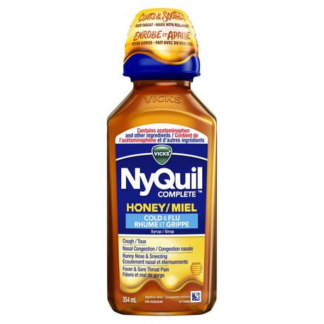 Méd. rhume, grippe, congestion, nuit Vicks NyQuil COMPLETE, miel 354 ml