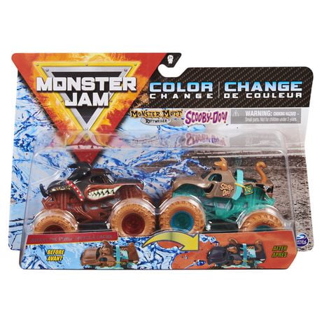 Monster Jam, Official Monster Mutt Rottweiler Vs. Scooby Doo Color-Changing Die-Cast Monster Trucks, 1:64 Scale