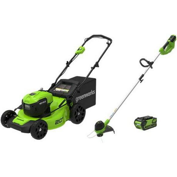 Greenworks 40V 20" Brushless Lawn Mower & 40V 12" String Trimmer, 4.0Ah Battery and Charger Included