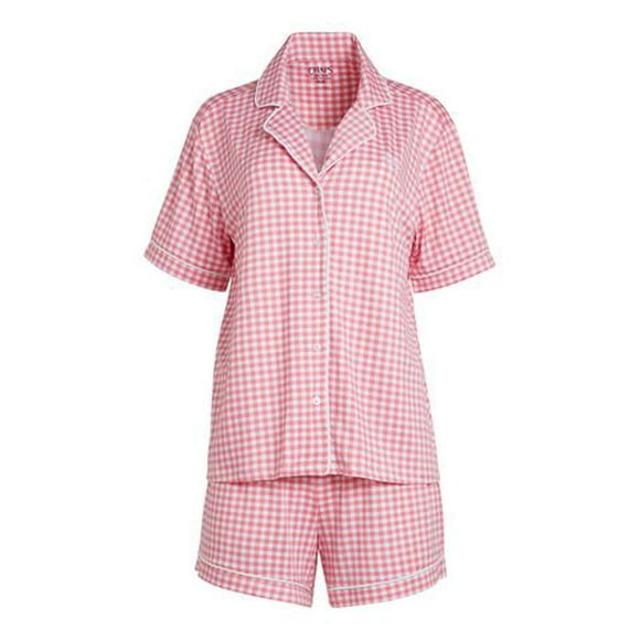 Chaps Women's Sleep 2-Piece Gingham Notch Collar Short Sleeve Shirt and Shorts Pajama Set