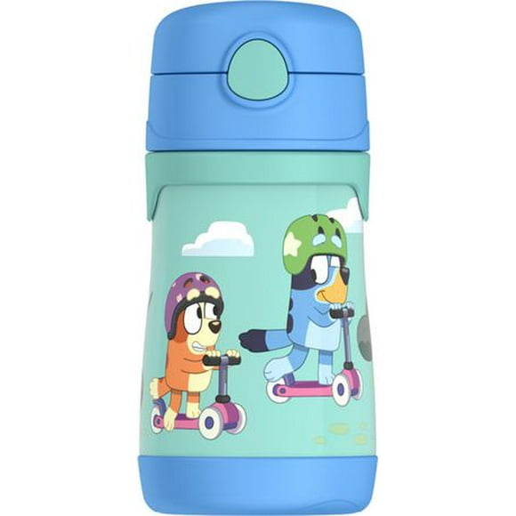 Thermos Kids Bouteille Isotherme acier inoxydable avec Paille 10 oz, Bluey Bouteille de 10 Oz, Bluey