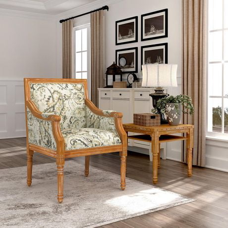 Homycasa French Country Style Armchair with Striped Fabric Upholstery and Solid Rubber Wood ...