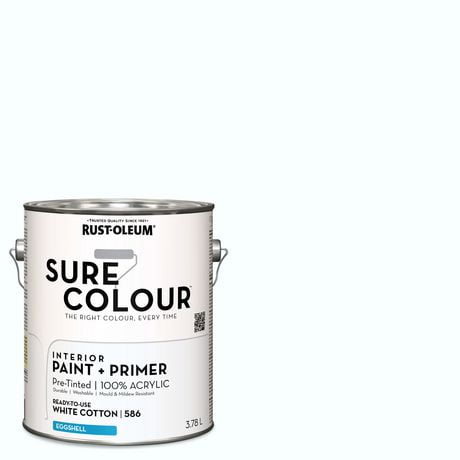 Rust-Oleum Sure Colour™ Peinture + Apprêt, Intérieur Coquille d'oeuf, Coton Blanc 3,78L 3,78L