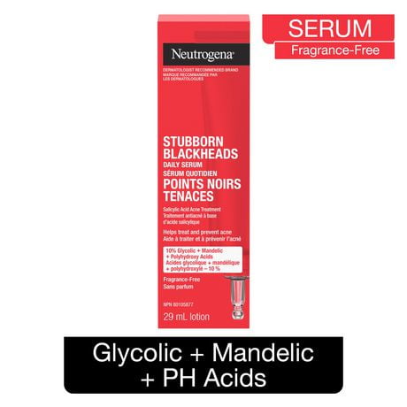 Neutrogena Stubborn Blackheads Daily Serum, AHA, Salicylic Acid Acne Treatment, Glycolic + Mandelic + Polyhydroxy Acids, Fragrance Free, 29 mL