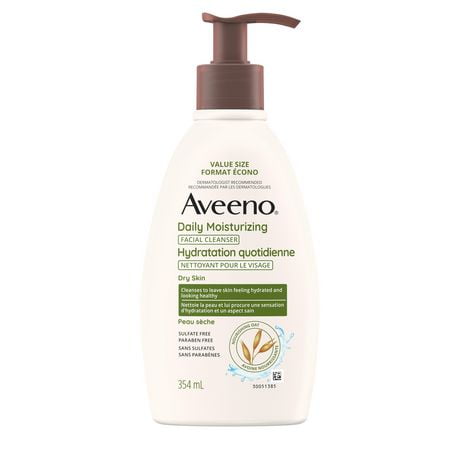 Aveeno Daily Moisturizing Face Wash, Facial Cleanser, Dry Skin, Non-GMO Oat, Daily Wash, Paraben Free, Fragrance Free, 354 mL