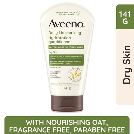 Aveeno Daily Moisturizing Face Cream, Facial & Neck Moisturizer, Dry Skin, Non-GMO Oat, Paraben Free, Fragrance Free, 141 g