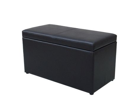 Mainstays Black Faux Leather Hinged, Black Leather Storage Ottoman Canada