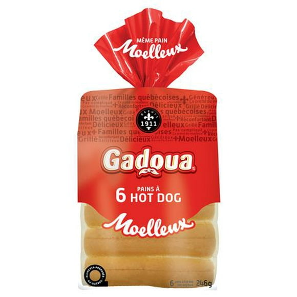 Gadoua pain à hot dog blanc par 6, 300g