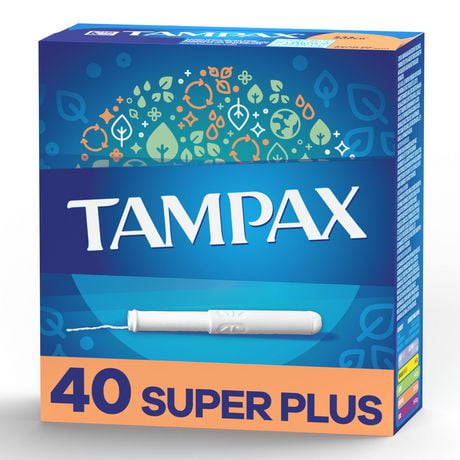 Tampons Tampax applicateur en carton, super plus, embout facile à saisir, jupette anti-fuites LeakGuard, non parfumés 40 tampons