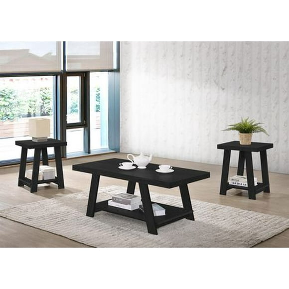 Aerys Gustine Coffee Table set with storage shelves in Black