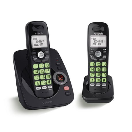 Système de répondeur sans fil DECT 6,0 à 2 combinés sans fil et afficheur des données de l'appelant/ appel en attente CS6224-21 de VTech (noir) CS6224-21