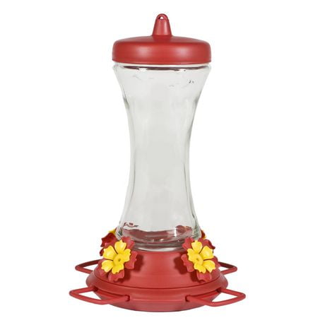 Perky-Pet Adjustable Perch Glass 20 oz Hummingbird Feeder, Holds up to 20 oz of nectar