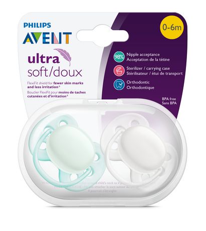 Philips Avent Ultra Soft Pacifier, 0-6 months, Arctic White / Green, 4