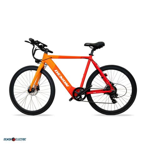 Demon Electric Vélo électrique de 27,5 pouces, moteur de 250 W pour adultes, vélo électrique de ville à 32 km/h, vélo électrique de navette avec batterie dissimulée, orange