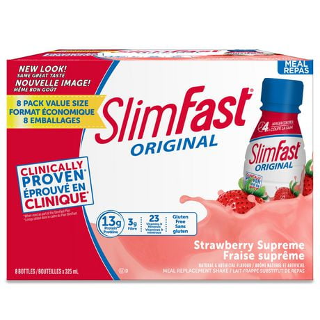 SlimFast Original Gluten-Free Strawberry Supreme Meal Replacement Shake, 8 x 325 mL
