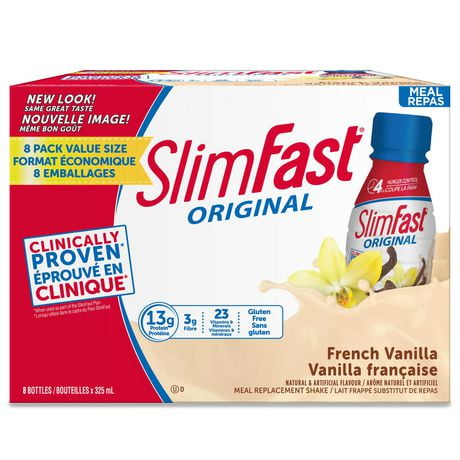 SlimFast Original French Vanilla Protein Meal Replacement Shakes 8 Bottles, 8 x 325 mL