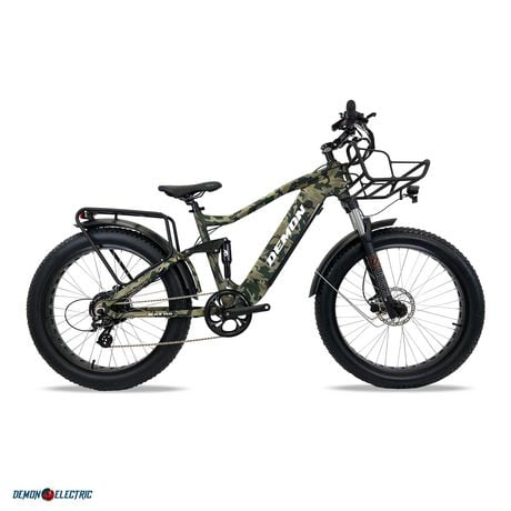 Vélo de chasse électrique Demon Electric 26", Vélo électrique à pneus gras de 750 W, Vélo électrique tout-terrain de 32 km/h, Vélo de montagne électrique avec 7 vitesses SHIMANO - Camouflage