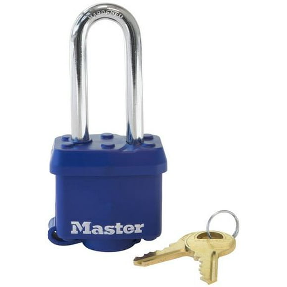 Master Lock 312DLH Cadenas à gobelet en acier laminé à couvercle large avec anse de 2 po (51 mm); Bleu