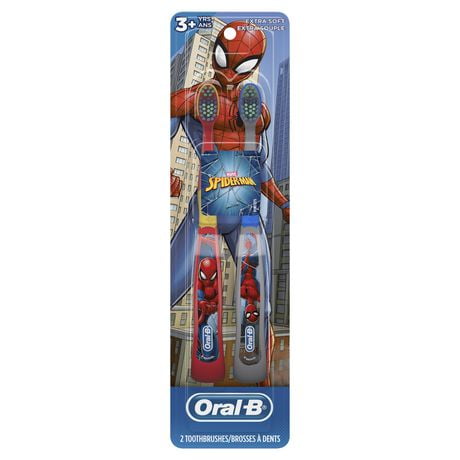 Brosses à dents manuelles pour enfants Oral-B mettant en vedette les personnages du film Spiderman de Marvel, souple, pour enfants et tout-petits de 3 ans et plus 2 unités