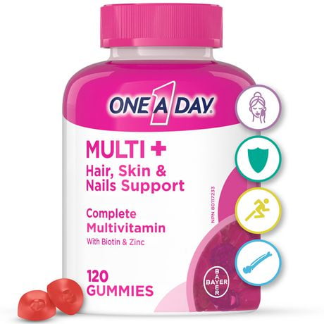 One A Day Multi+ Hair, Skin & Nails Multivitamin Gummies - Daily Vitamin Plus Support For Healthy Hair, Skin And Nails With Biotin And Vitamins A, C, E And Zinc For Women and Men, 120 Gummies