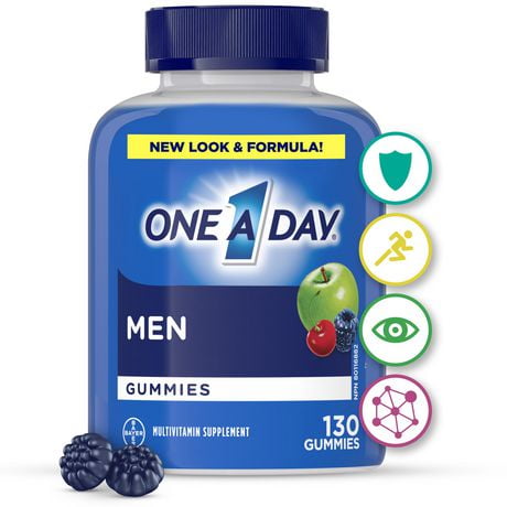 Gummies multivitamines One A Day pour hommes – Gummies multivitamines quotidiennes pour hommes avec des vitamines A, C D et E et du zinc, biotine, et sélénium 130&nbsp;gummies