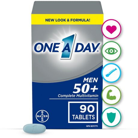 One A Day Multivitamins For Men 50 Plus - Daily Vitamins For Men With Vitamins A, B, C, D, E, Calcium, Selenium, Magnesium And Zinc To Support Immune, Bone, Heart, Eye Health, And Energy, 90 Tablets