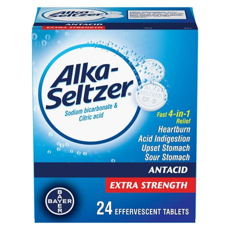 Alka-Seltzer Antacid Heartburn Relief Effervescent Tablets - Extra Strength Antacid Tablets For Heartburn And Upset Stomach Relief, Contains Sodium Bicarbonate And Citric Acid, 24 Effervescent Tablets