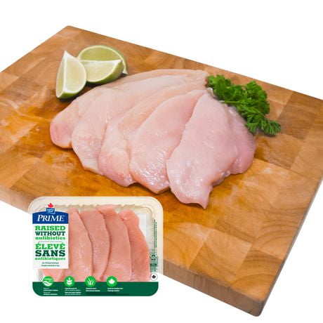 Prime Sliced Boneless Skinless Chicken Breasts Raised Without Antibiotics, 5 Breasts
