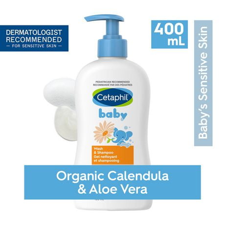 Cetaphil Baby Wash And Shampoo with Organic Calendula | Tear Free | Paraben, Colourant and Mineral Oil Free | 400ml Pump, Pediatrician Recommended