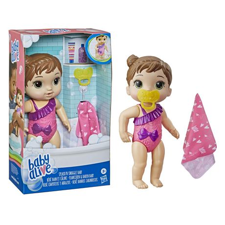 Baby Alive Bebe Bain Et Calins Aux Cheveux Marrons Pour Jouer Dans L Eau Avec Serviette Et Suce Walmart Canada