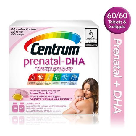Centrum Prenatal+DHA Multivitamin Supplement with DHA/EPA Omega 3 Combo Pack, 120 Total Count, 1 x 60 Prenatal Tablets, 1 x 60 DHA Capsules