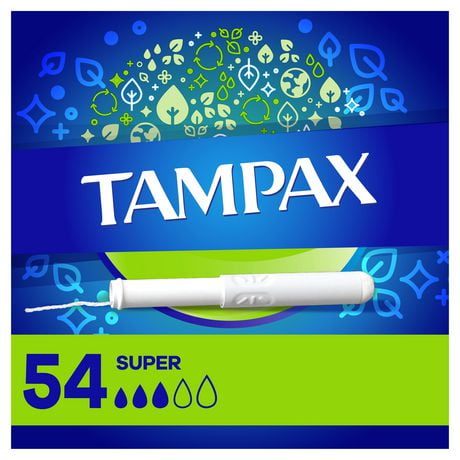 Tampax Cardboard Tampons Super Absorbency, Anti-Slip Grip, LeakGuard Skirt, Unscented, 54 Tampons