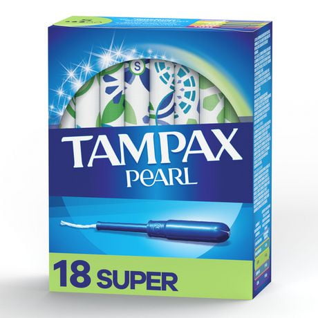 Tampax Pearl Tampons Super Absorbency with BPA-Free Plastic Applicator and LeakGuard Braid, Unscented, 18 Tampons