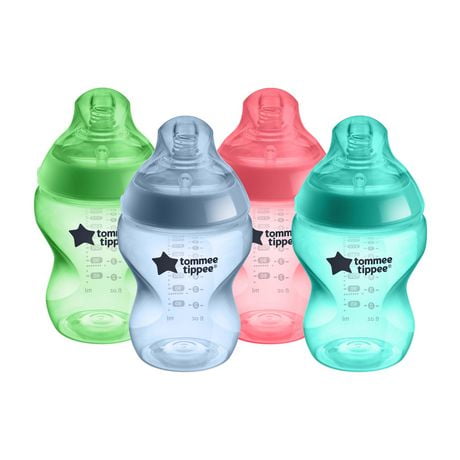 Tommee Tippee Closer to Nature Baby Bottles, Breast-Like Nipples with Anti-Colic Valve, 9oz, 4 Count, 9 Fl Ounces