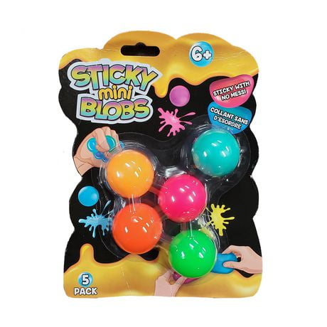 Sticki Mini Blobs, Sticky and Squishy Stress Balls, 5 Pack, Ages 6 and up