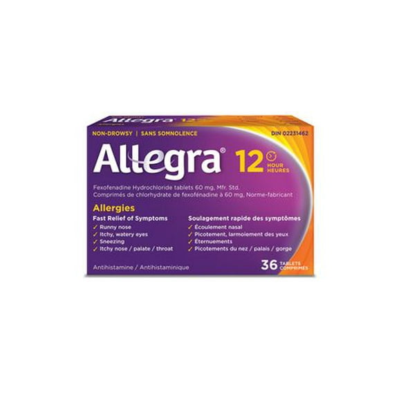 Allegra 12 Hour Allergy Medicine, 60mg Tablets, 36 Count, Fast & Effective Multi-Symptom Relief from Seasonal & Year Round Allergies, Sneezing, Itchy Throat & Nose, Skin Itch, Hives, & Wheals, 36 Tablets