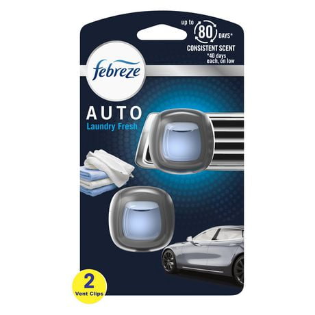 Febreze AUTO Air Freshener Vent Clip Laundry Fresh Scent, 2.2 mL Car Vent Clip, Pack of 2