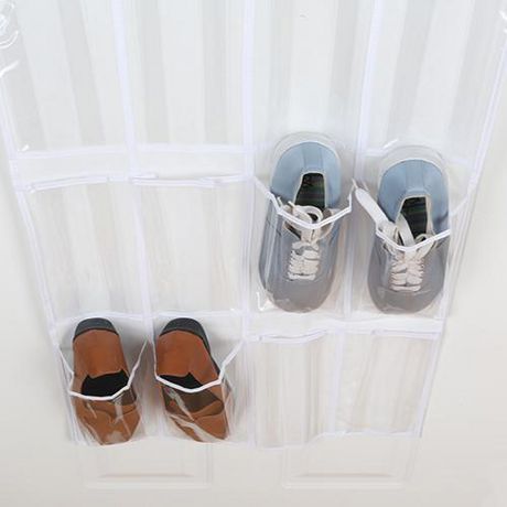 Mainstays Shoe Organizer 24 Clear Pockets Over The Door 19”x64” White Nonwoven 