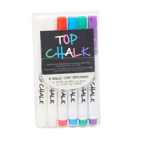 Top Chalk, paquet de 6 Marqueurs craie liquides pour multiples surfaces.