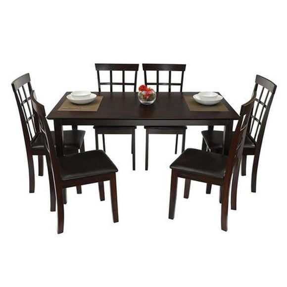 K-LIVING Ensemble de table à manger rectangulaire Helena 55 ”avec 6 chaises en PU