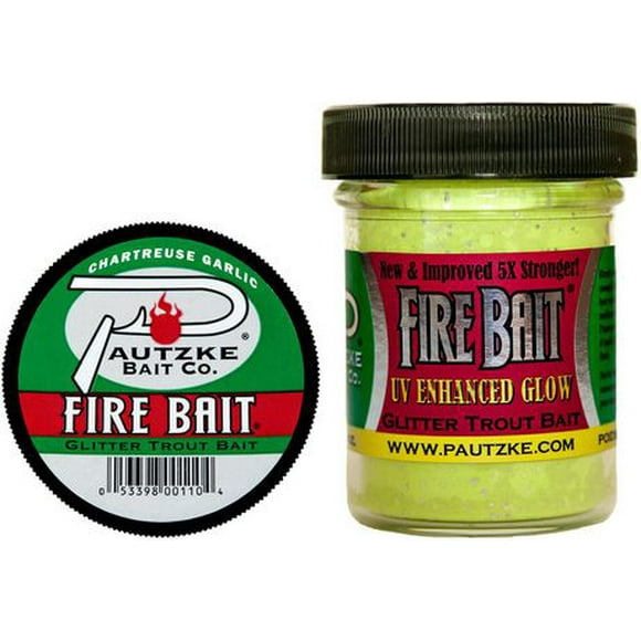 Pautzke PFBT/Char Fire Bait Glitter Trout Bait, 1.5oz, Chartreuse/Garlic, Fire Bait Glitter Trout Bait, 