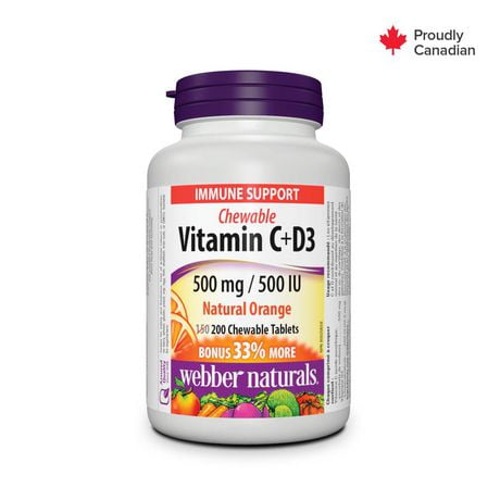 Webber Naturals Vitamine C+D3, 500 mg/500 UI 150+50 comprimés à croquer